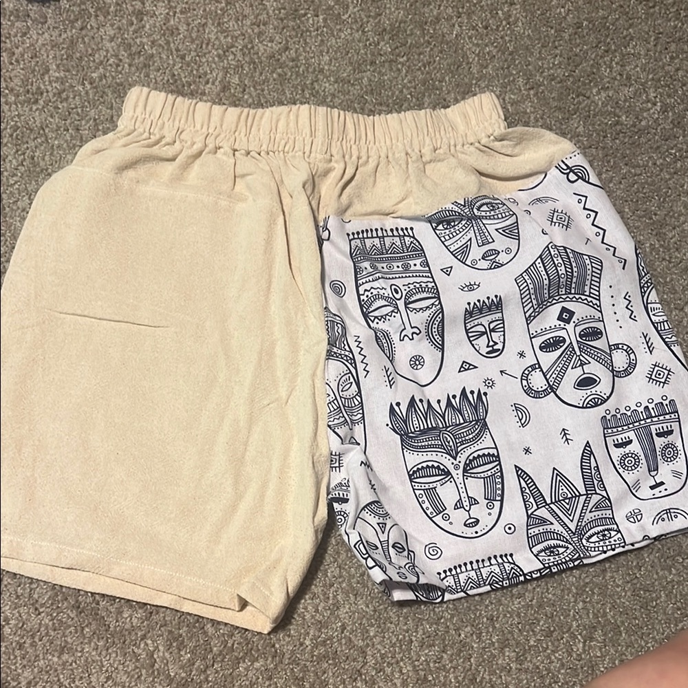Beige and White Patterned Shorts